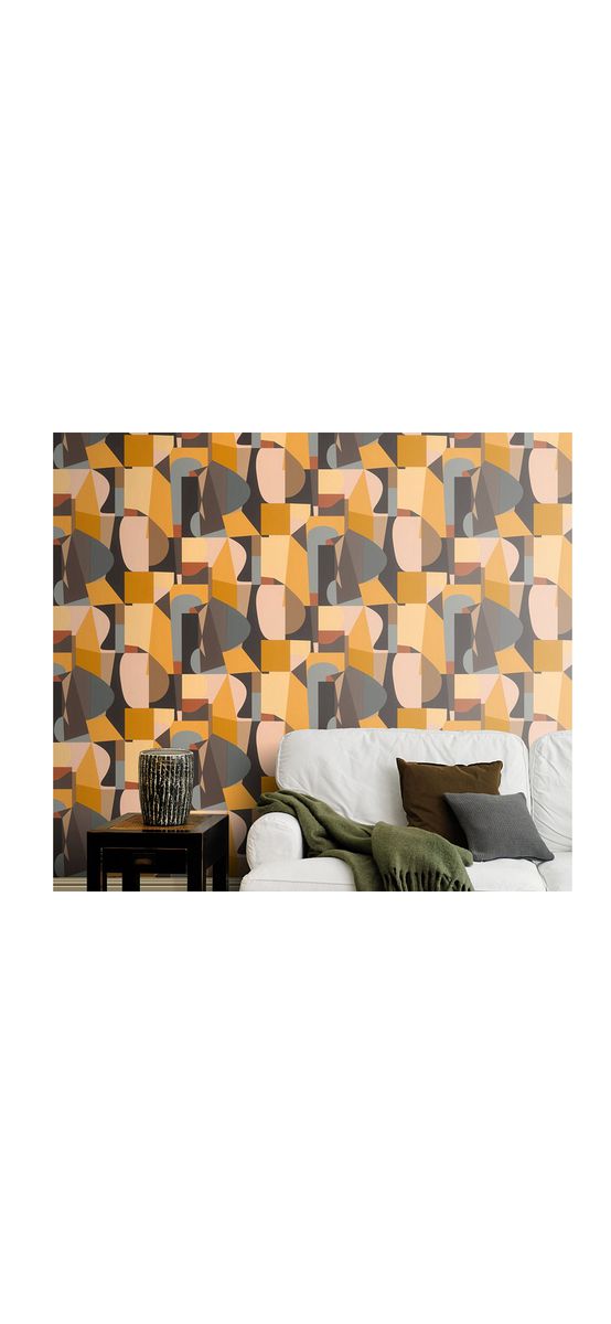 Tapet cu model geometric retro, galben, Rasch 687705