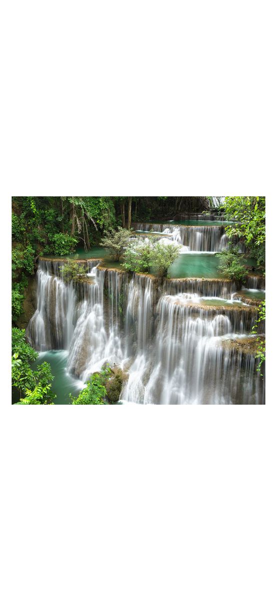 Tapet baie peisaj natural cu cascadă tropicală – material premium rezistent la apă