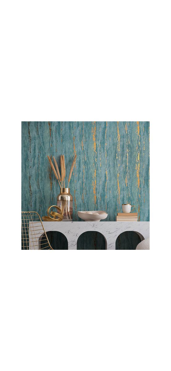 Tapet imitaţie decorativă turcoaz cu detalii aurii, Marburg City Romance 35167, 0.53x10 metri