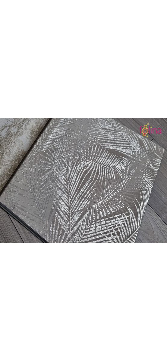 Tapet modern cu frunze gri şi accente metalice, Ugepa Eden J98207