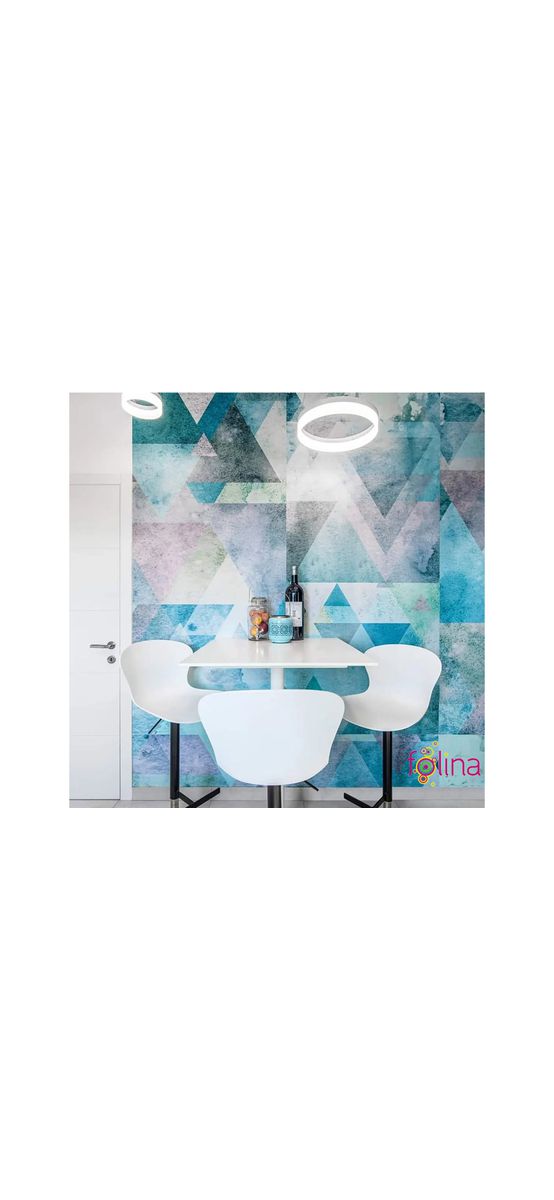 Fototapet Triangles Blue, Komar, model geometric în nuanţe de albastru, 400x250 cm