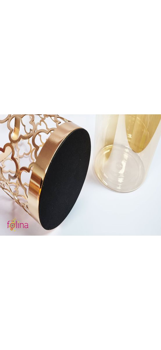Vază decorativă din sticlă cu suport metalic auriu, pentru flori sau lumânări, 26 cm înălţime