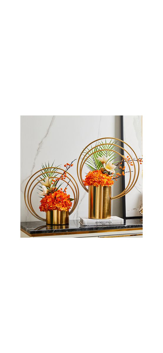 Vază decorativă aurie, cu cercuri metalice, 37 cm