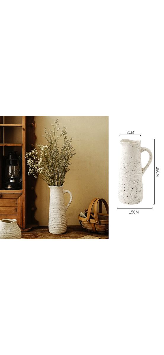 Vază ceramică tip ulcior, crem nisipiu, 28 cm înălţime
