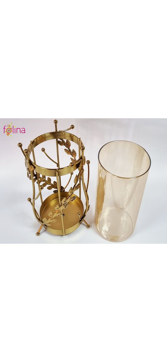 Vază decorativă din sticlă cu suport metalic auriu, Flower Vine, 21 cm înălţime