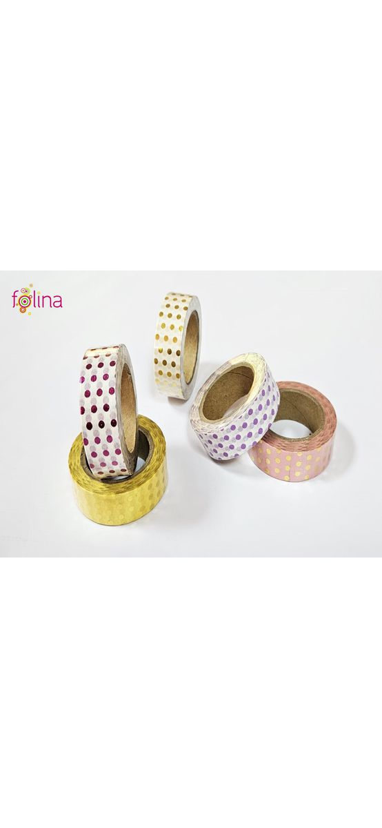 Set 5 role Washi tape, benzi autoadezive decorative cu buline colorate