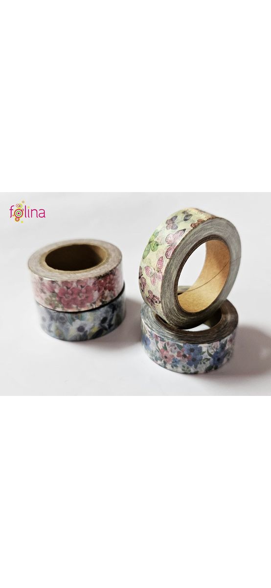 Set 4 role Washi Tape, benzi autoadezive decorative cu fluturi si flori