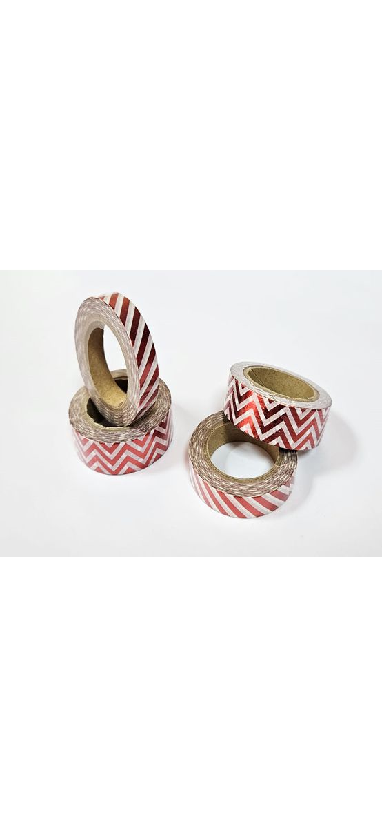 Set 4 role washi tape, benzi adezive cu dungi roşu metalic