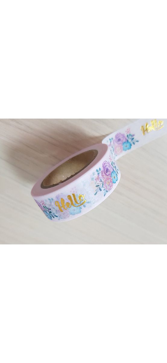 Bandă adezivă Washi Tape Hello, Folina, model floral, dimensiune bandă 15 mm lăţime x 10 m lungime