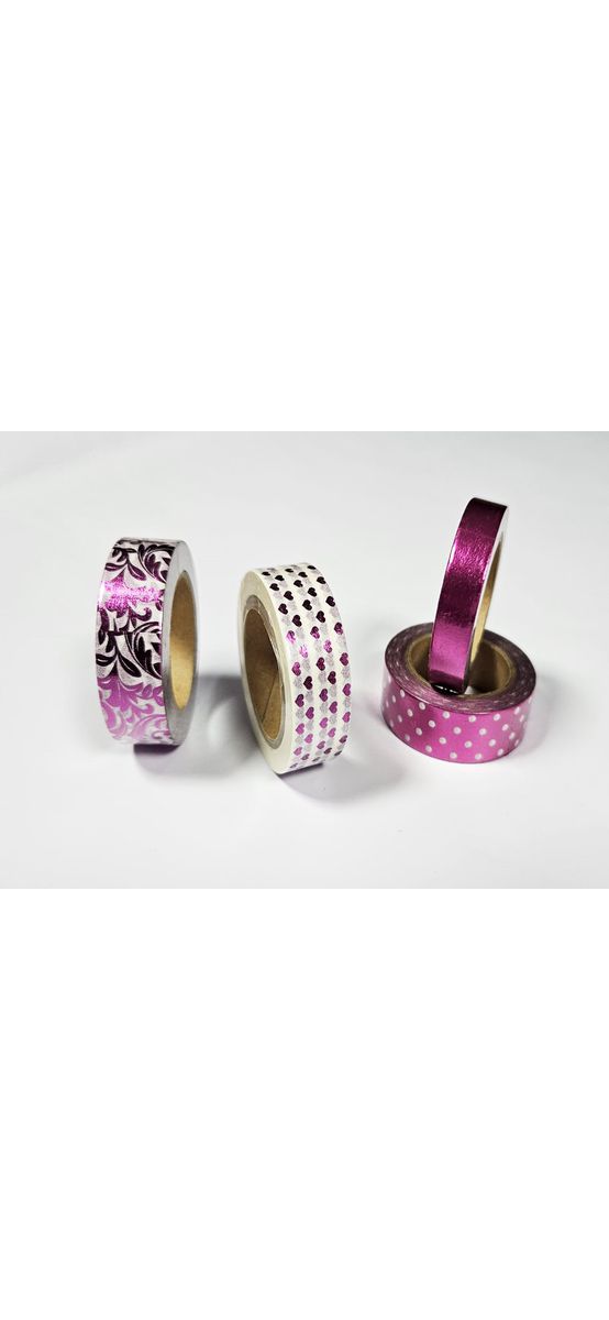 Set 4 role washi tape, benzi autoadezive decorative magenta metalic