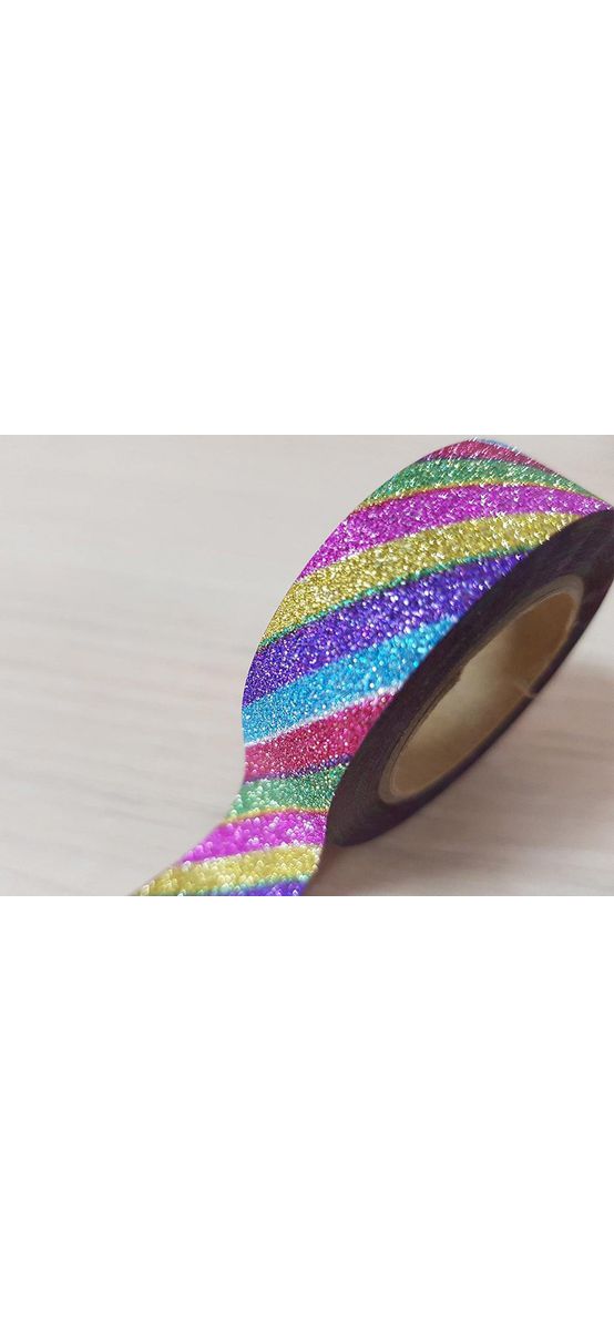 Set 3 role washi tape, benzi adezive decorative cu sclipici, multicolore